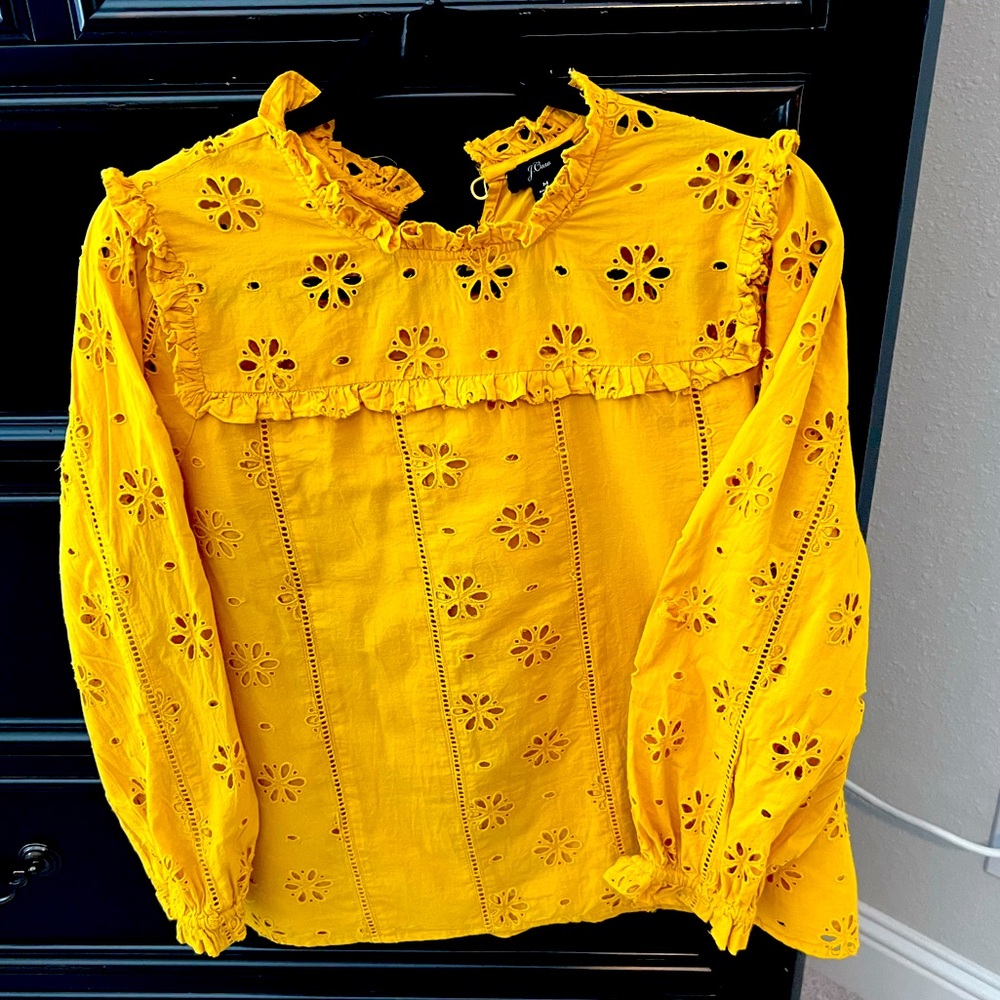 J Crew mustard eyelet top